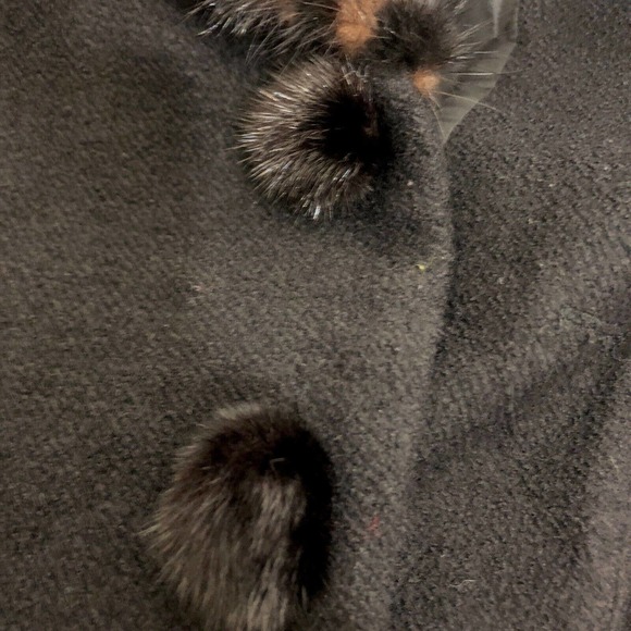 Ming Liu Wool Blazer Black Brown Rabbit Fur Trim Pom Pom Buttons - Picture 6 of 9